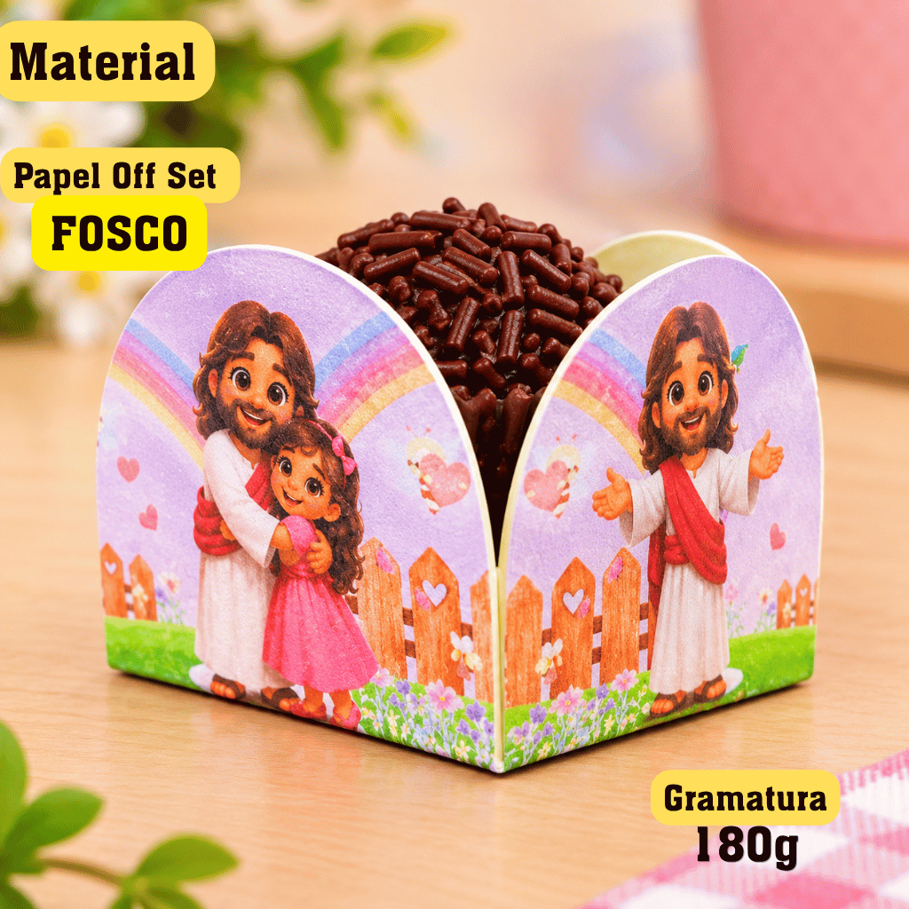 Forminha para Doces 4 Pétalas Tema Jesus Meu Melhor Amigo Menina | Forminhas de Doces | Aniversario Jesus Meu Melhor Ami — imagem 2 de 2