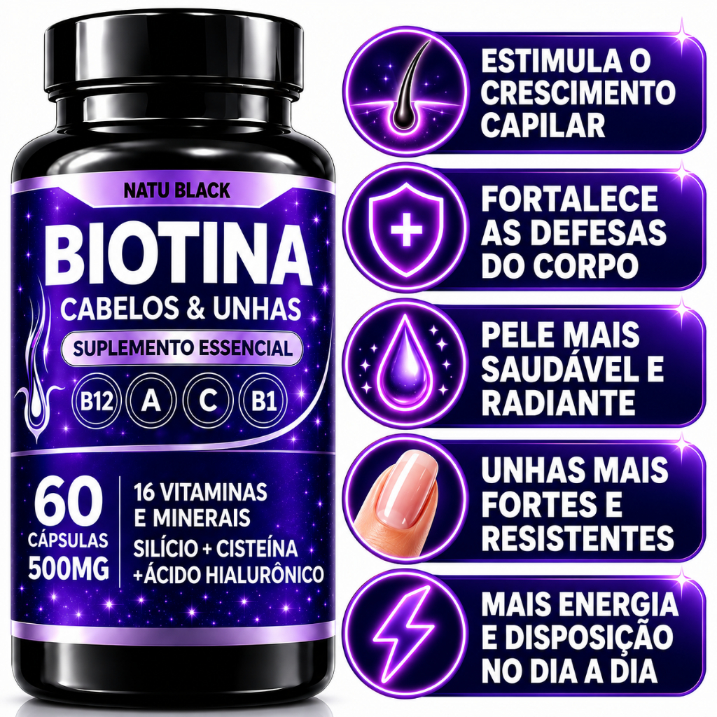 Biotina Cabelo Unhas e Pele Original com Ácido Hialurônico - ENVIO IMEDIATO