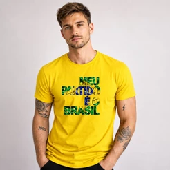 Camiseta Masculina Camisa Tradicional 100% Algodão Estampada Meu Partido É O Brasil Eleição