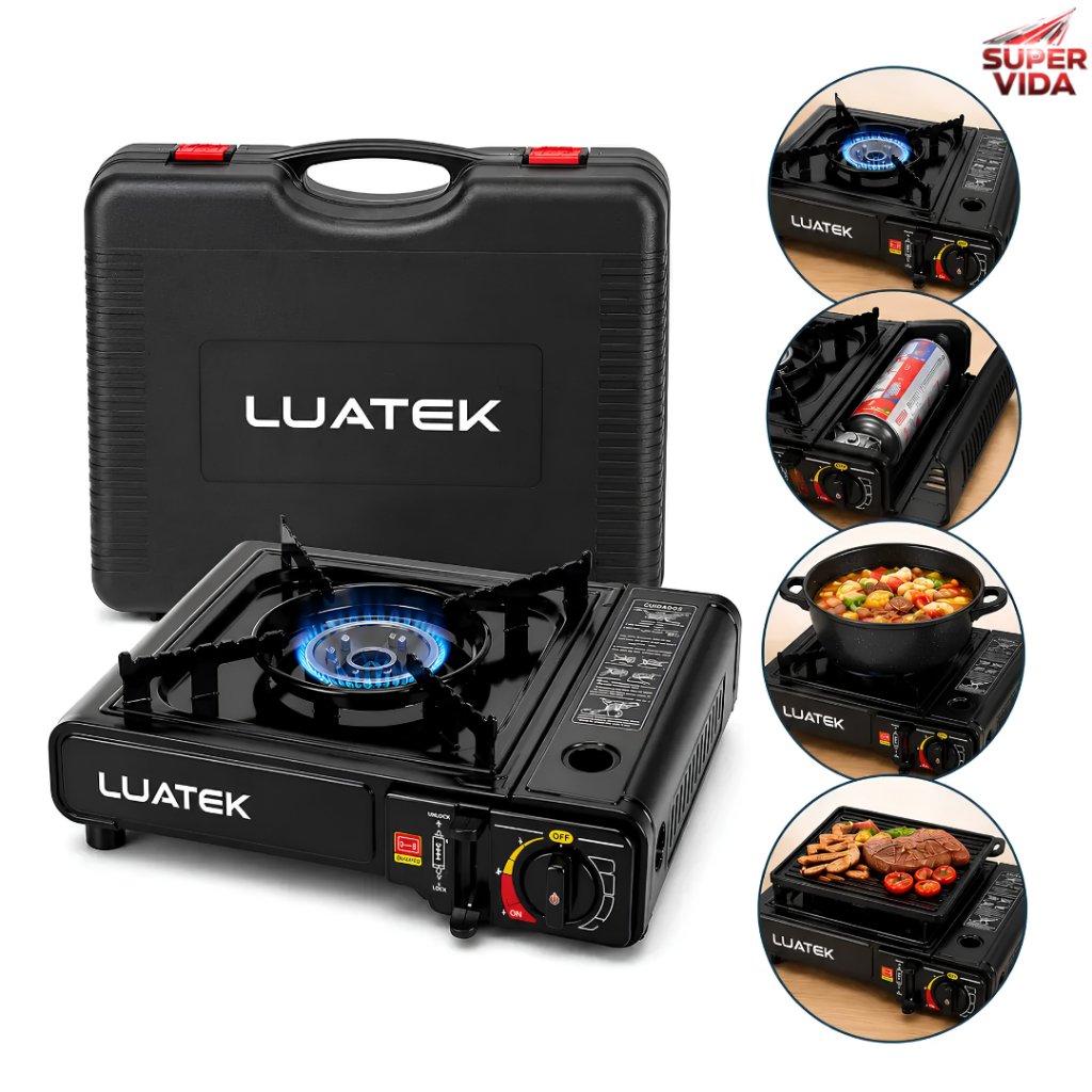 Fogao Portatil para Camping a Gas Lighter Automatico Revestimento Resistente com Maleta Luatek
