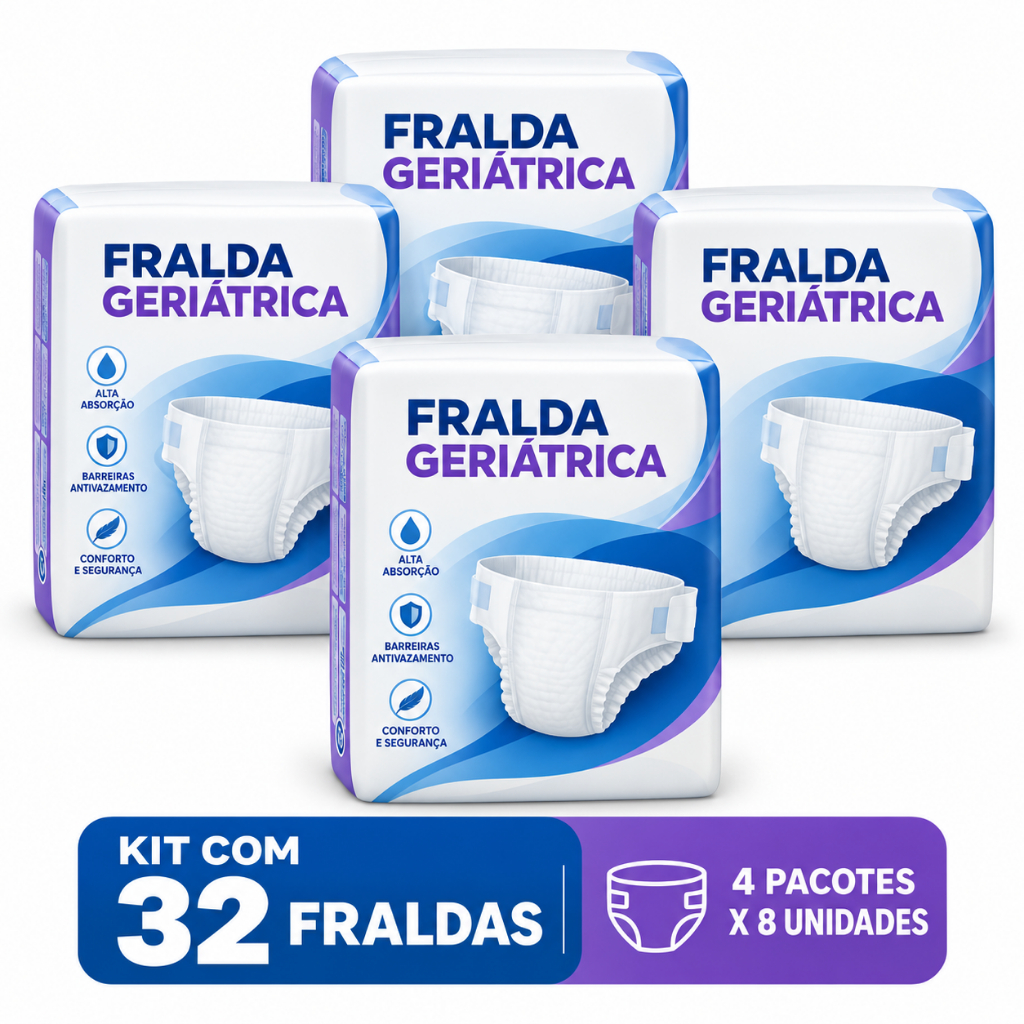 Fralda Geriátrica Adulto Kit 32 Unidades Alta Absorção Antivazamento com Aloe Vera GG