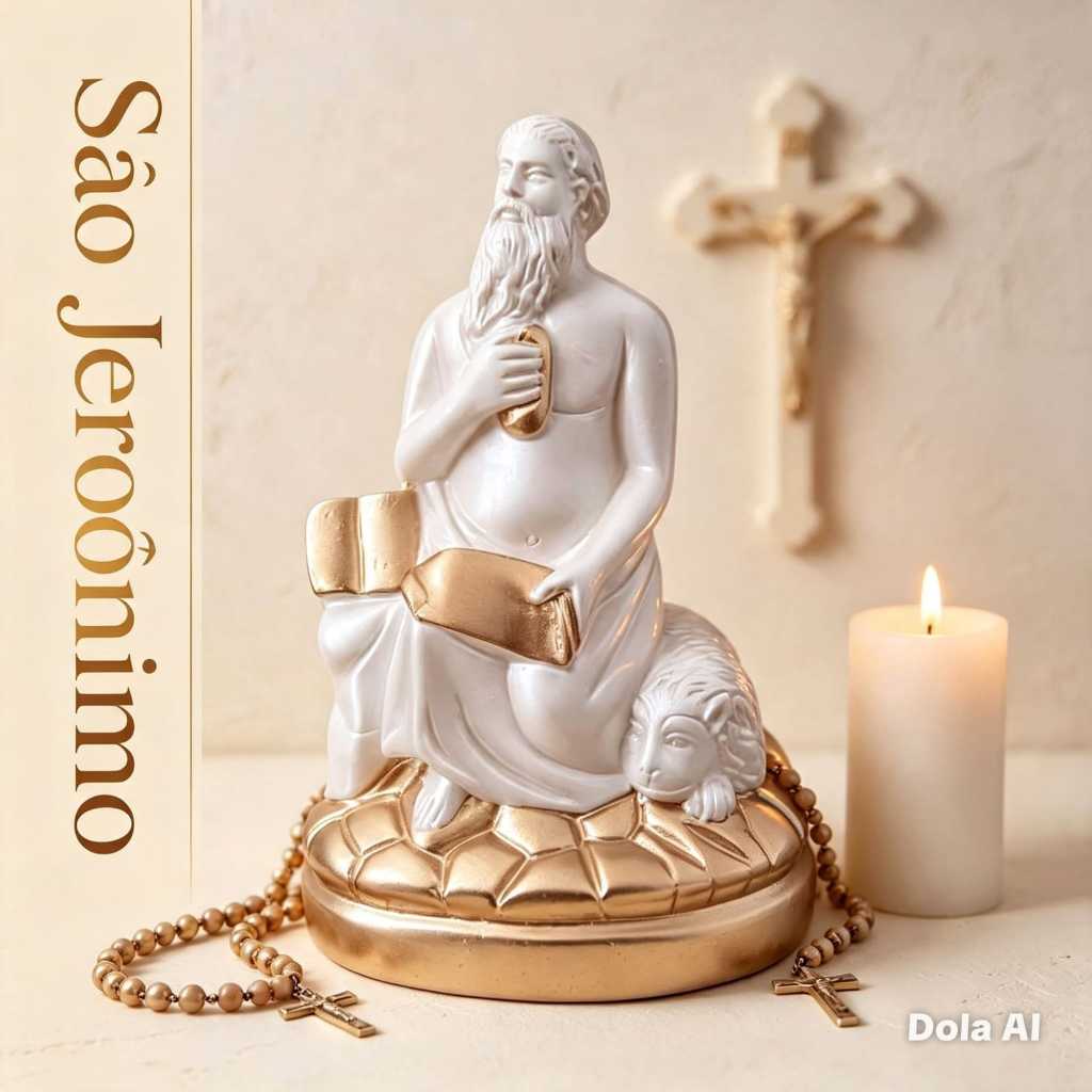 imagem sao jerônimo 17 cm gesso perola e dourado arte sacra decoração religiosa sabedoria disciplina presente de fé