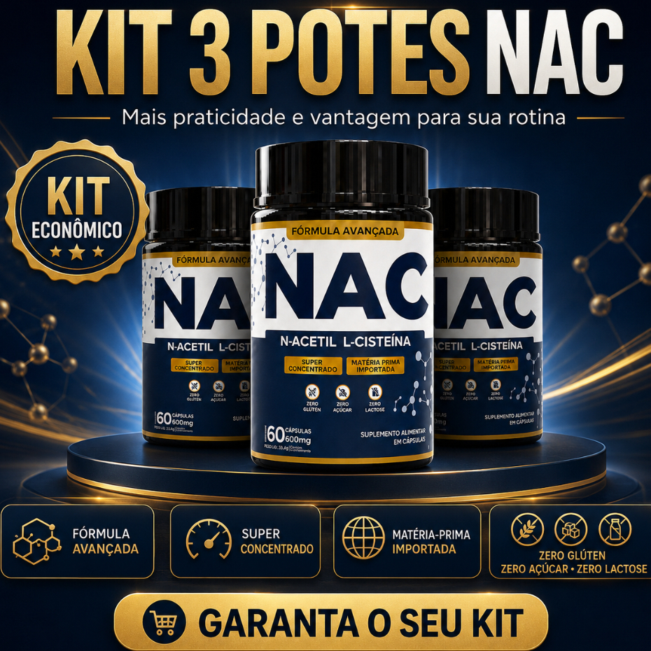 NAC N-Acetil L-Cisteína 500mg Antioxidante, Detox, Imunidade e Saúde do Fígado 60, 120 ou 180 Caps