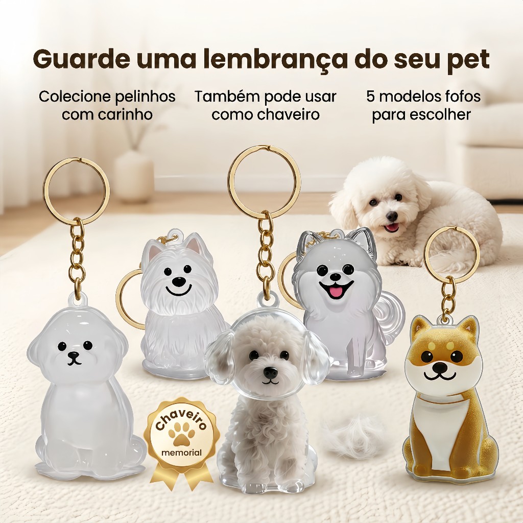 Presente para Amantes de Animais: Kit 5 Chaveiros de Pelo de Cachorro, Criativo e Memorável