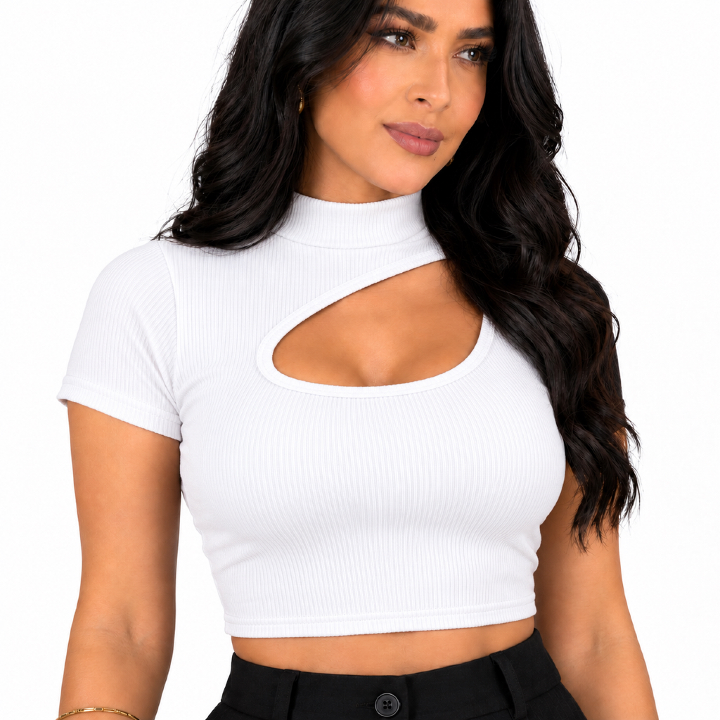 Cropped Feminino Blusa Feminina Malha Canelado Básica Casual Estilosa Tendência Verão