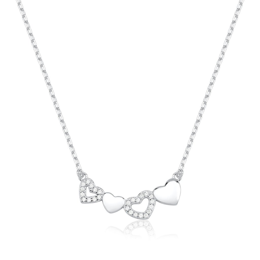 Colar Feminino de Prata 925 Canga com Corações Delicados