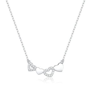 Colar Feminino de Prata 925 Canga com Corações Delicados