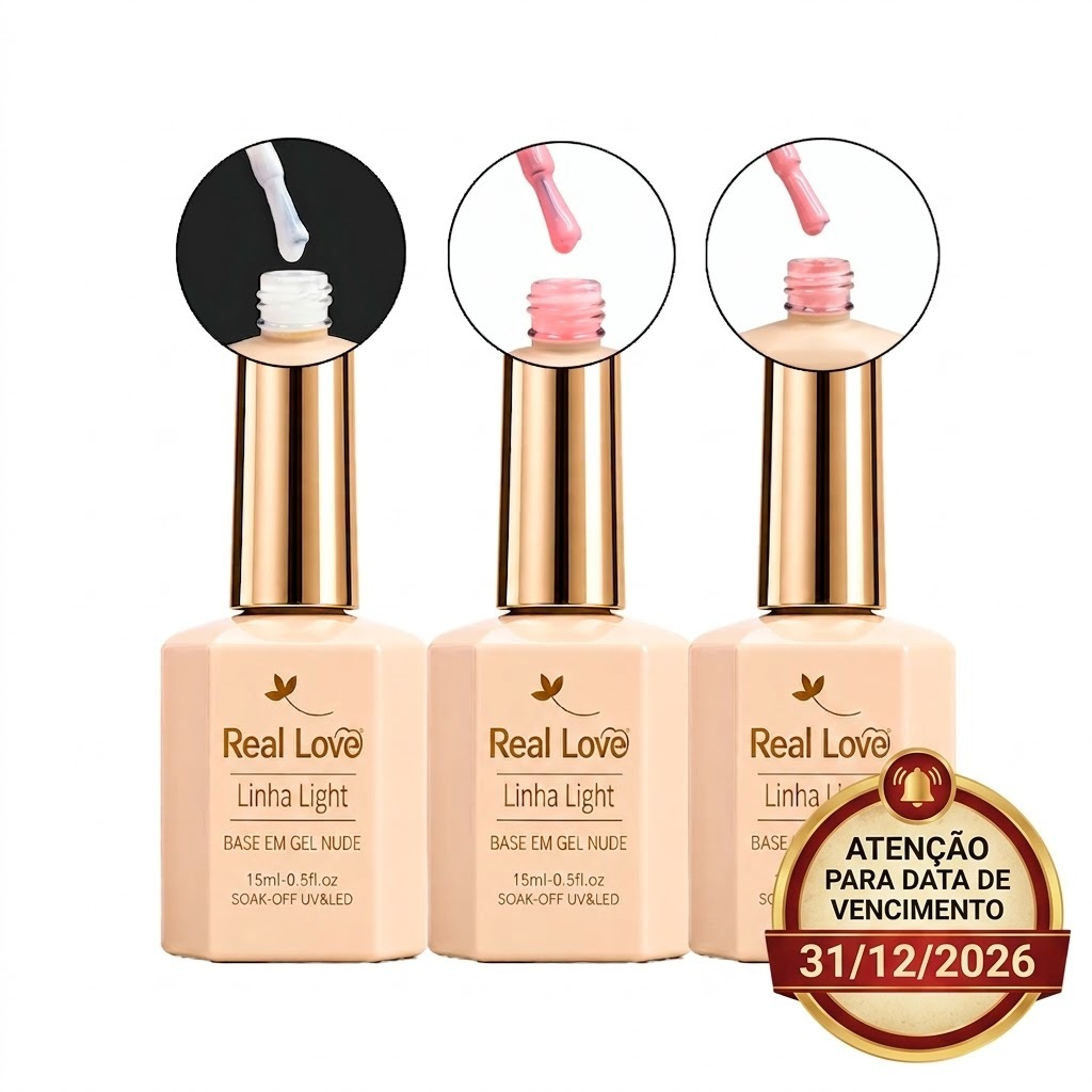 Kit Base em Gel Para Unhas Linha Light (3 ou 4 Unidades) Real Love