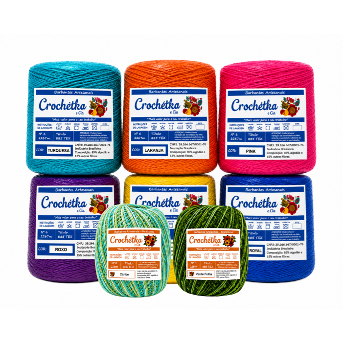Kit Master Crochétka Exclusivo 6 Cones + 2 Multicores 200g – Para Crochê e Artesanato