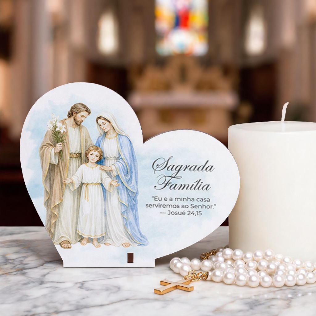 Lembrancinha Católica de Coração Sagrada Família MDF Decoração e Presente Especial - 45 unidades