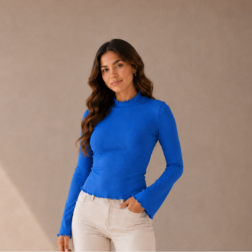 Blusa Feminina Manga Longa Fler Gola Alta Ideal para o Inverno Frio Segunda Pele Tecido Ribana Canelada