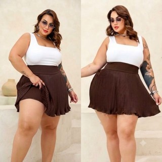​Short Saia Plissado Rodado Plus Size Saia Curta Gode Confortável