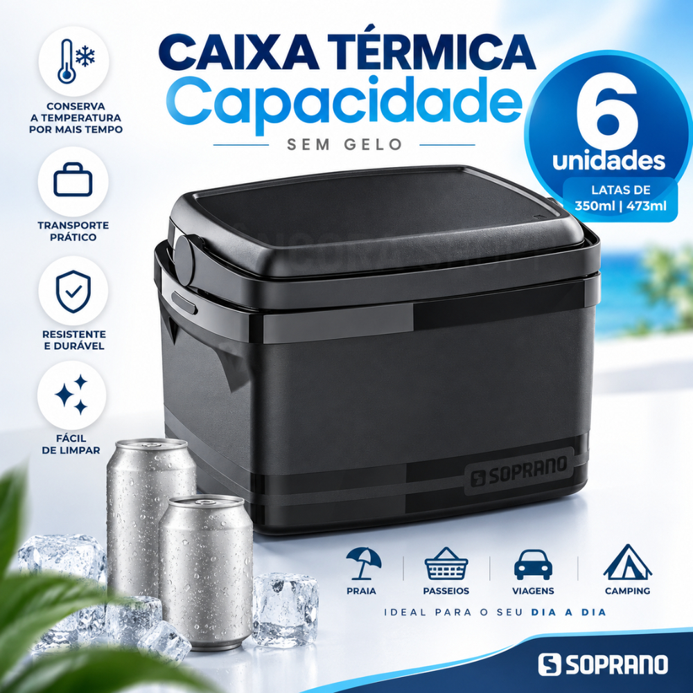 Caixa Térmica 5 Litros Portátil com Alça Para Praia Camping Viagem Lancheira Bebidas Sorvete Alimentos Cooler 5L Preto · foto 2