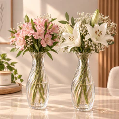 Vaso De Vidro Decorativo 2 Unidades Alto Relevo 23cm Flores Plantas
