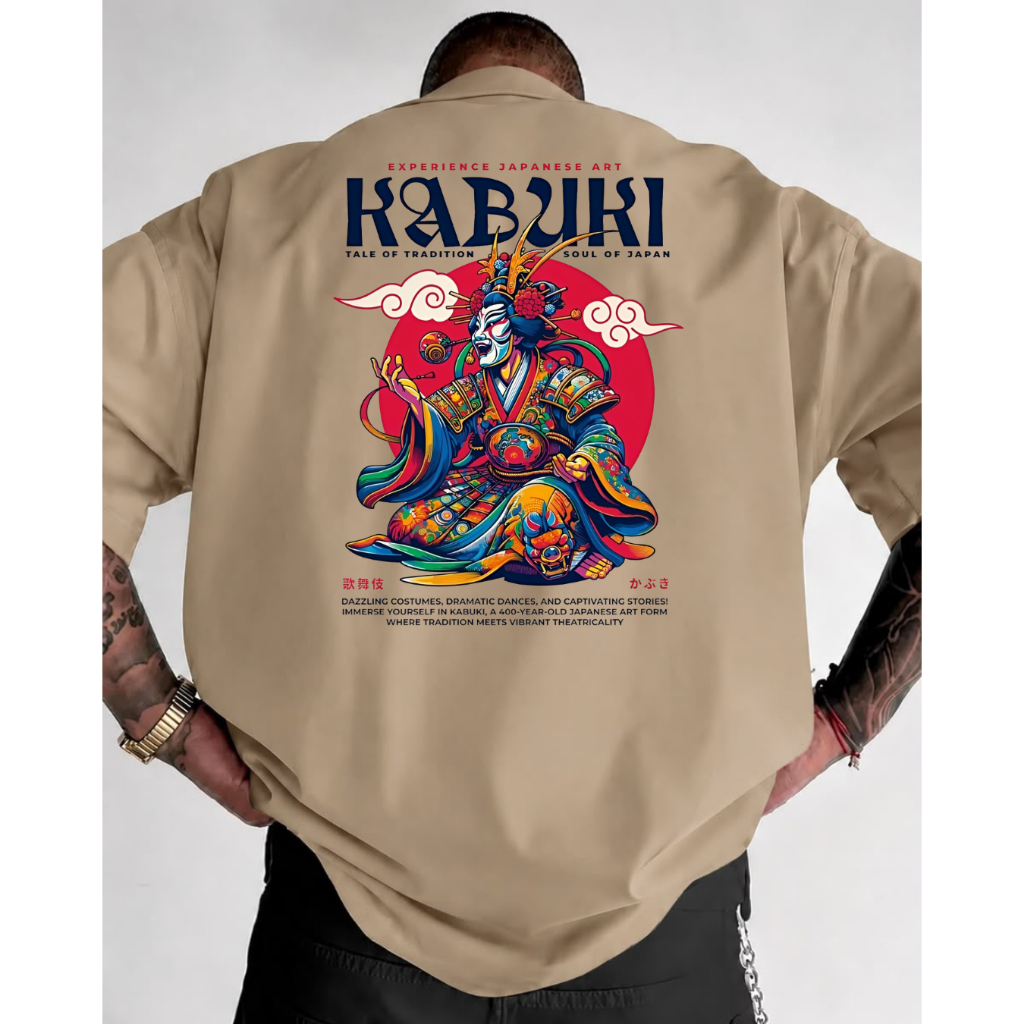Camisa camiseta Basica masculina 100% Algodão estampada Figura Japonesa KABUKI Moda Masculina Verão Leve Confortavel