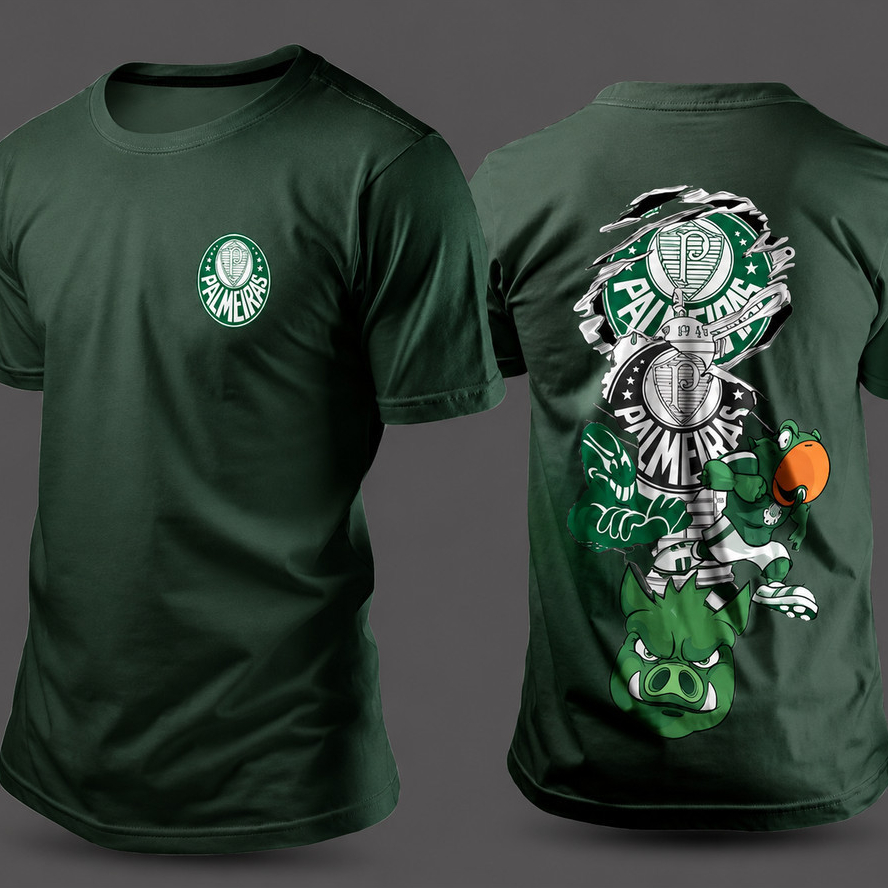 Camiseta Unissex Verde Escudo Palmeiras Porco Nas Costas 100% Algodão Envio Rápido