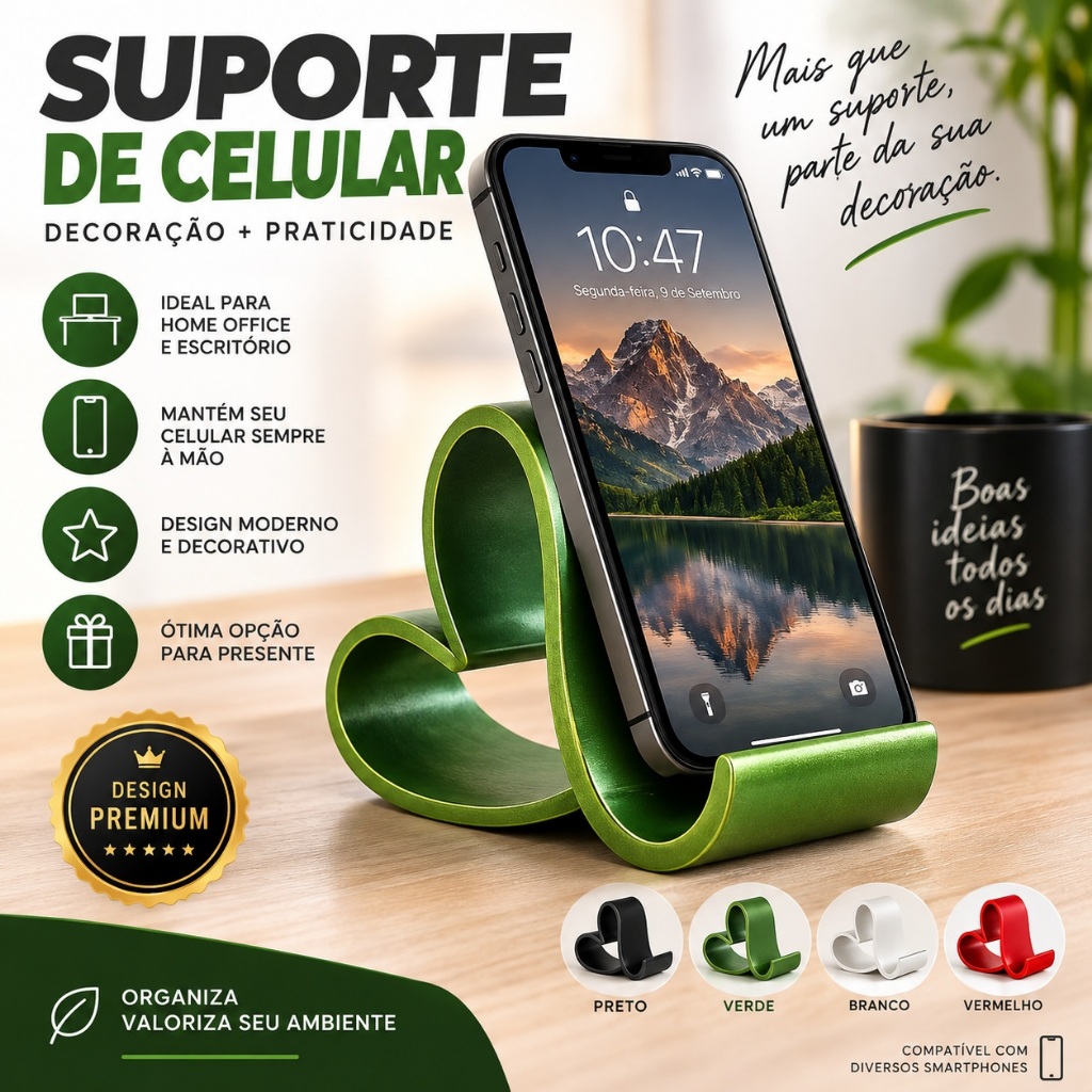 Suporte de Celular para Mesa Decorativo Moderno | Porta Celular Smartphone | Presente Criativo