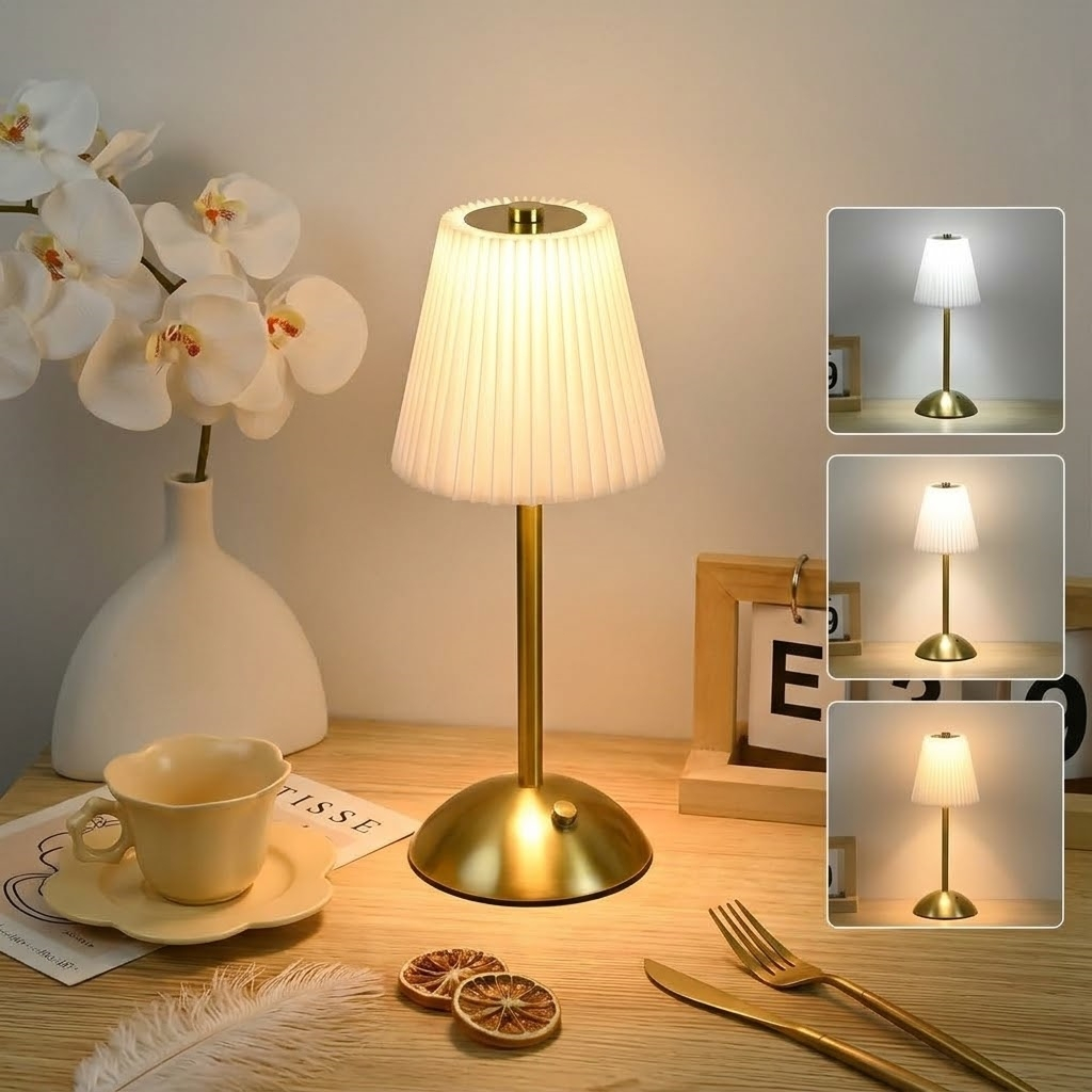 Luminária Mesa Abajur Led Touch Usb Recarregável Barra Led Sensor Sem Fio 3 Cor Yesop Bege