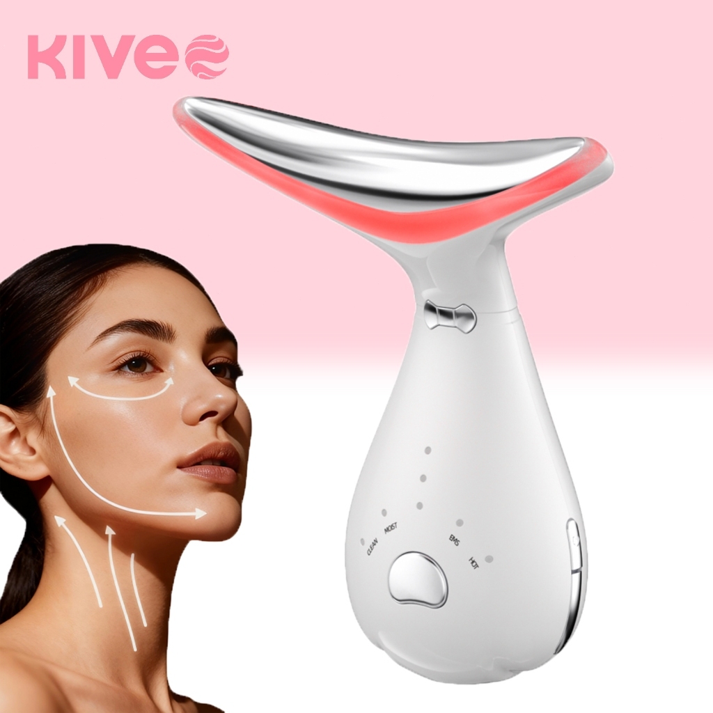 Kivee 4 Em 1 Massageador Facial Pescoco Portátil Com Possui Funções De Led E Vibração Fototerapia De Led