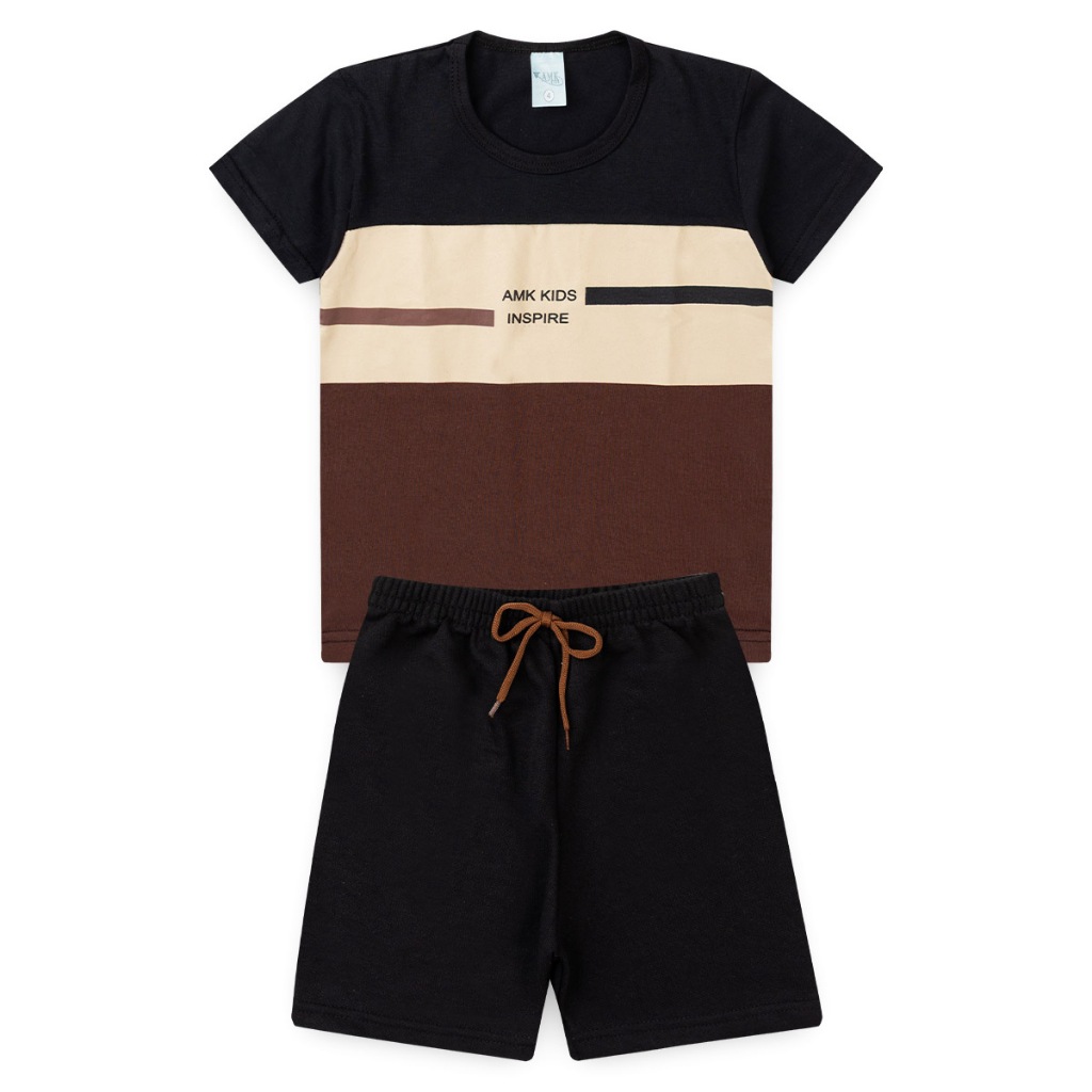 Conjunto de verão menino camiseta estampada com recorte e bermuda básica infantil masculino confortável moda estilo L61