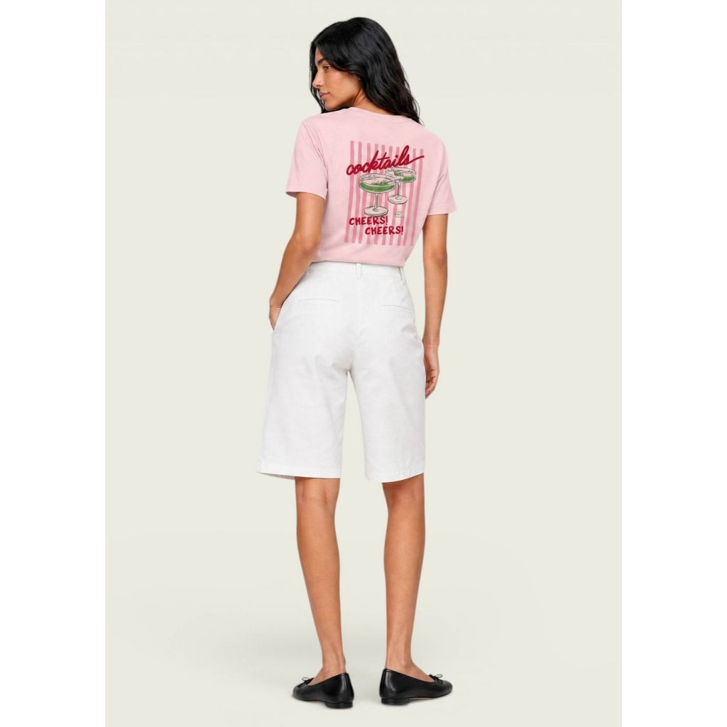 Camiseta Feminina Estampado com: Cocktails - Básica Moderna 100% Algodão Manga Curta Gola Redonda Confortável