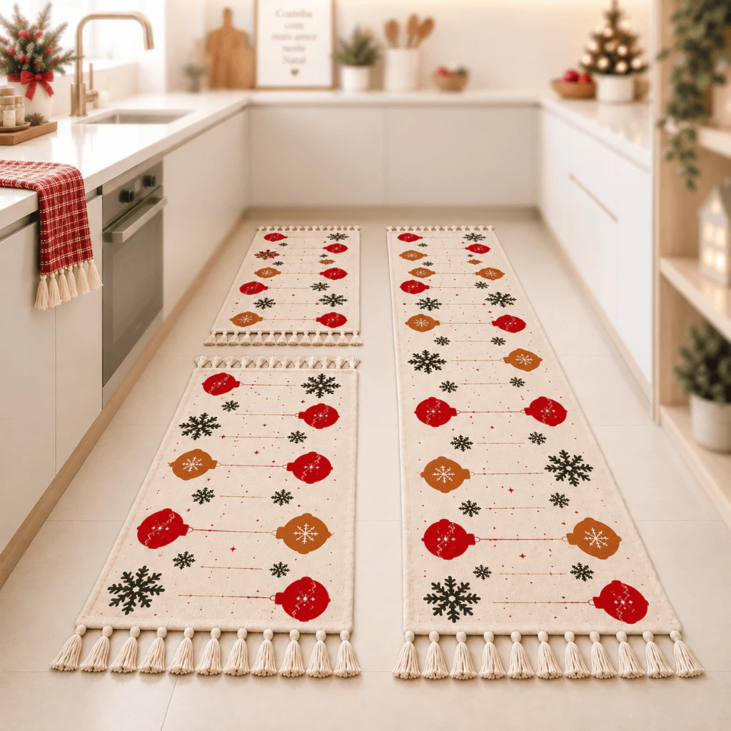 Jogo de Passadeira Natal 3 Peças de Tear Tapete de Cozinha Decoração Natal