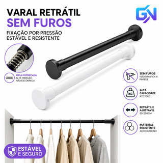 Varão Telescópico Sem Furos Mola Embutida Metal Suporte Robusto Gravidade Cortina Chuveiro Varal