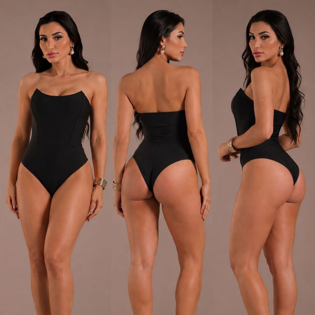 Body Feminino Modelador Corselete Estilo Morcego Com Barbatana Casual