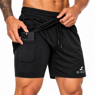 Bermuda masculina 2 em 1 dry fit, com bolso interno , shorts para academia , corrida e treino com proteção UV esportivo