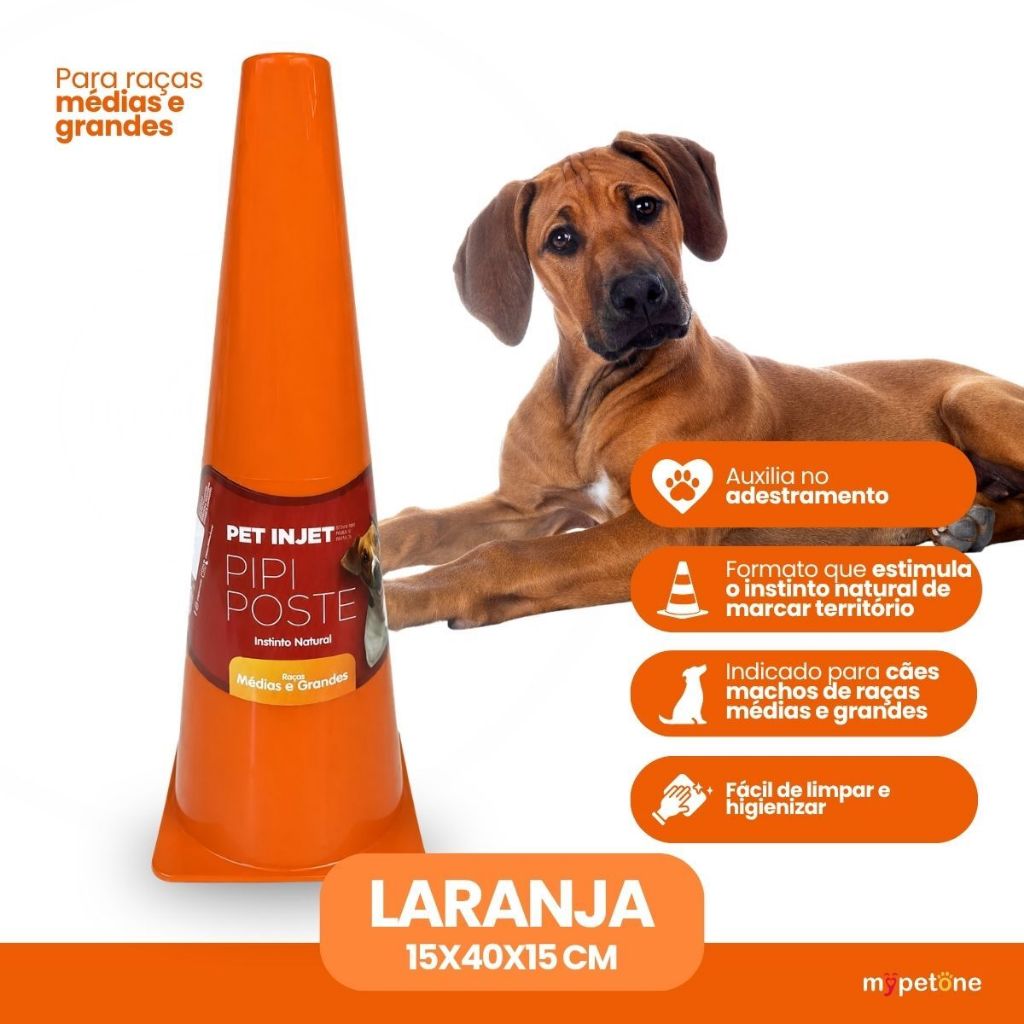 Pipi Poste Cone Educador Sanitário Xixi Adestramento Cães Raças Médias e Grandes Pet Injet - Laranja