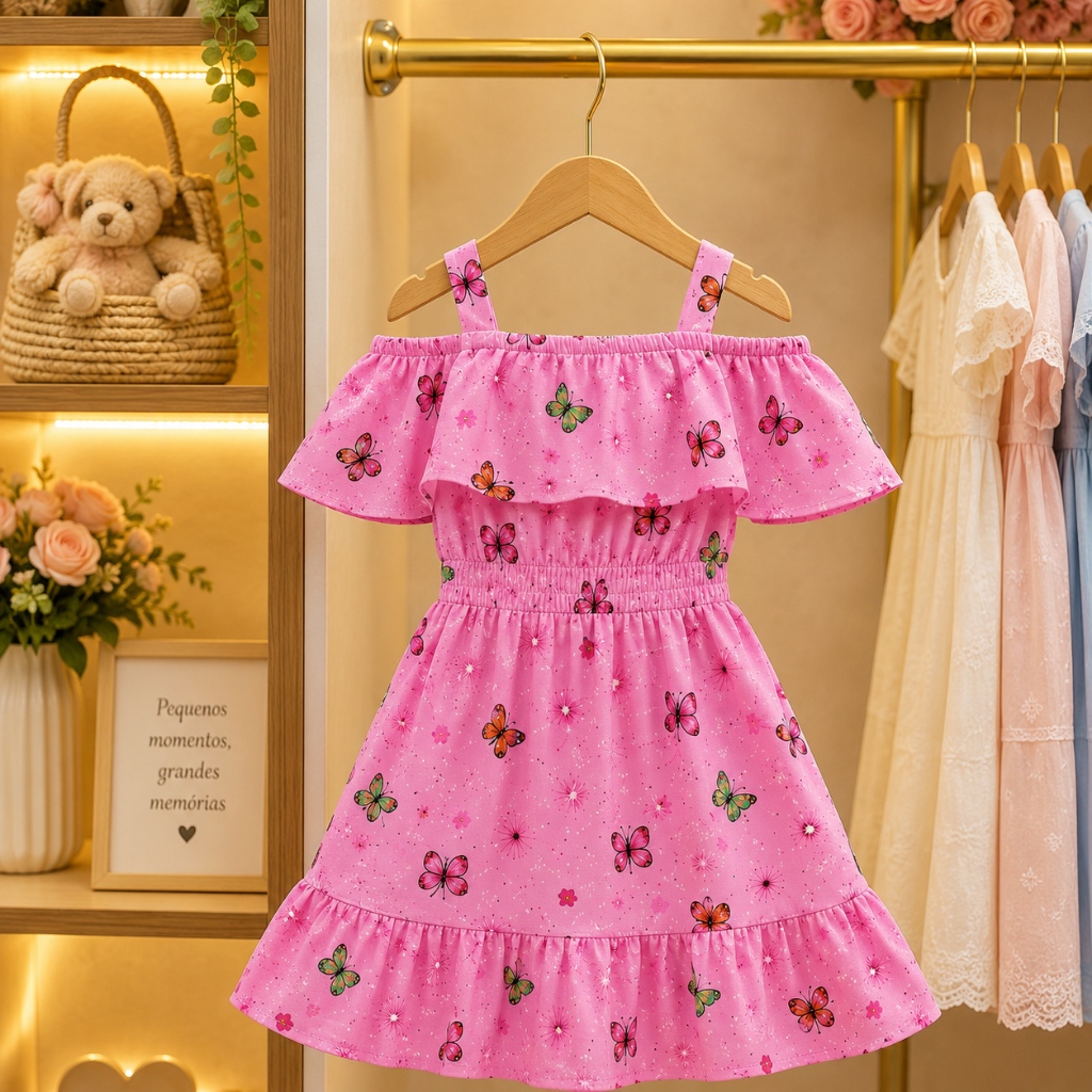 Vestido Infantil Estampa Borboletas Premium Menina Moda Kids