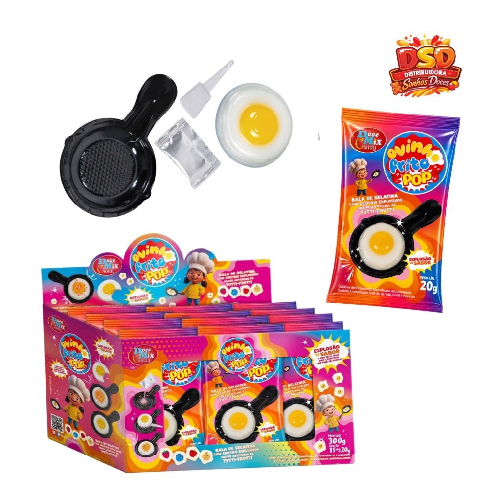 BALA GELATINA OVINHO FRITO POP DISPLAY C/15 UNIDADES 20G TUTTI FRUTTI