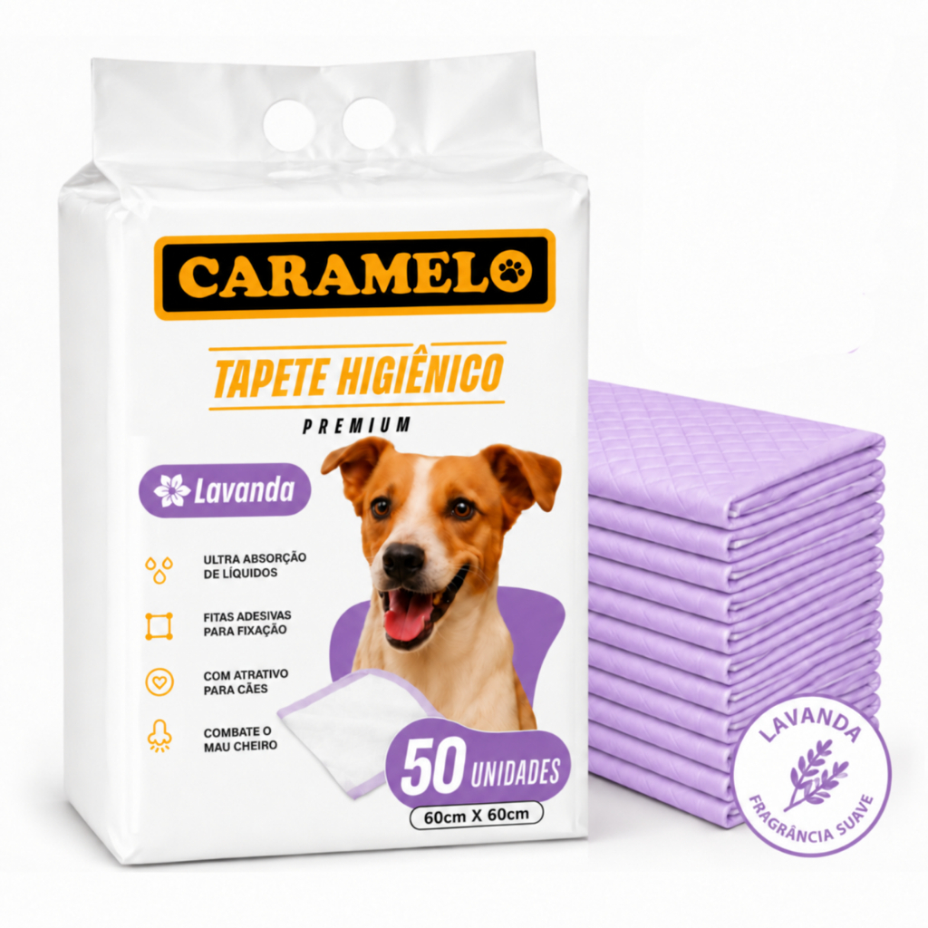 Tapete Higiênico Lavanda Premium - Caramelo - Não Vaza - Antiodor - 6 Camadas - Adesivo para Fixar