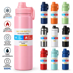 Garrafa Térmica 800ml Inox 304 Espacial Quente e Frio Antivazamento com Alça Academia Viagem Trabalho