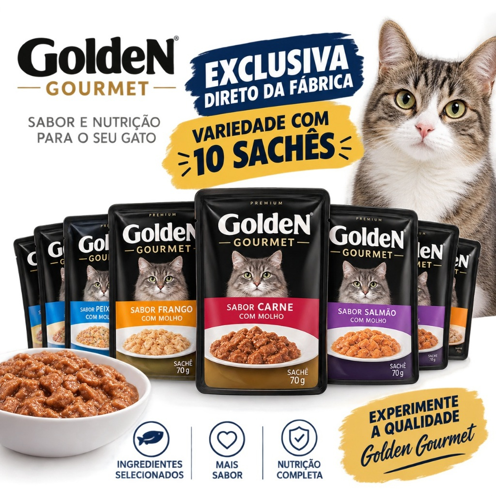 Golden Gourmet Sache Para Gatos Sortidos - Opções com 10 Unidades