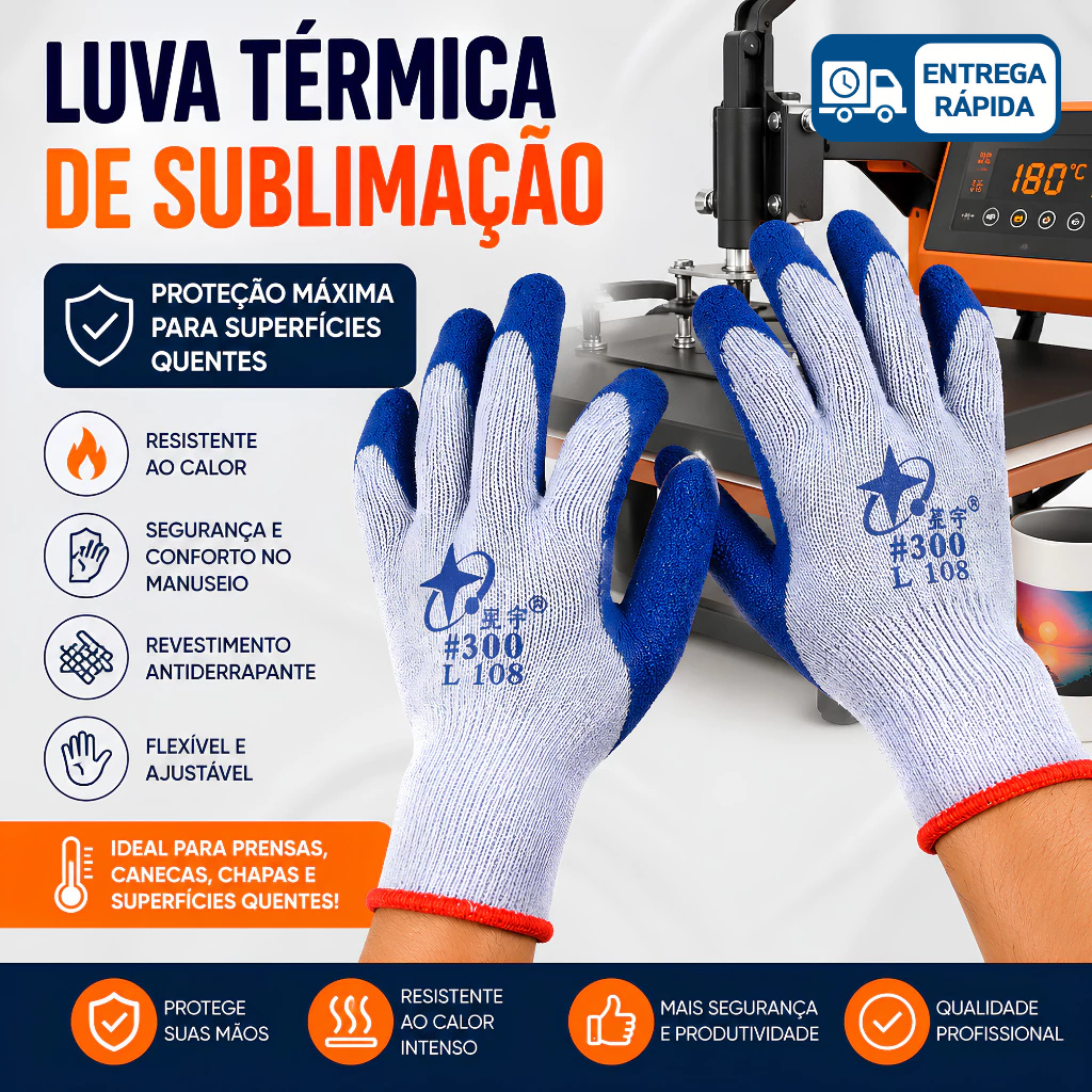 Luva Térmica Uso Em Sublimação Super Resistente Alta Temperatura, Protege Calor Unissex Anti-Derrapante