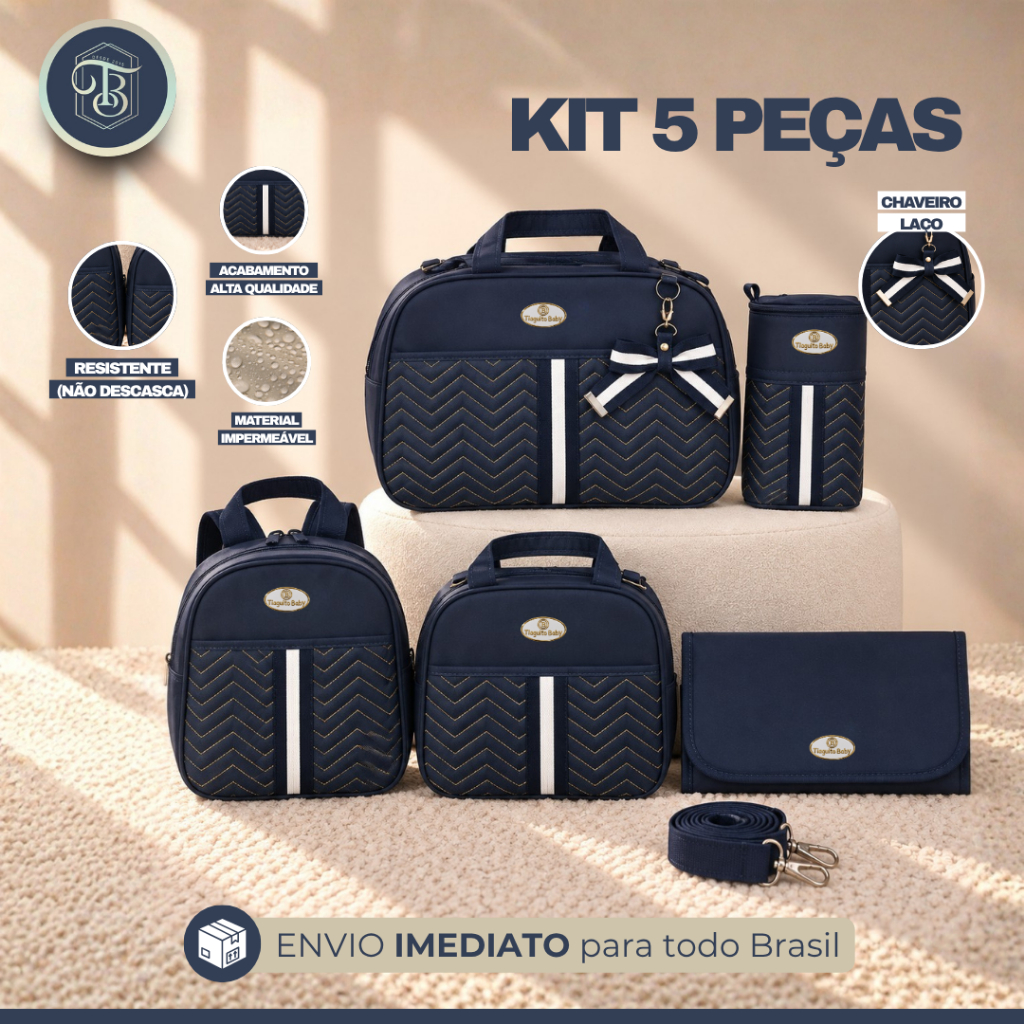 Kit Bolsa de Bebê Laço 5 Peças (Marinho)