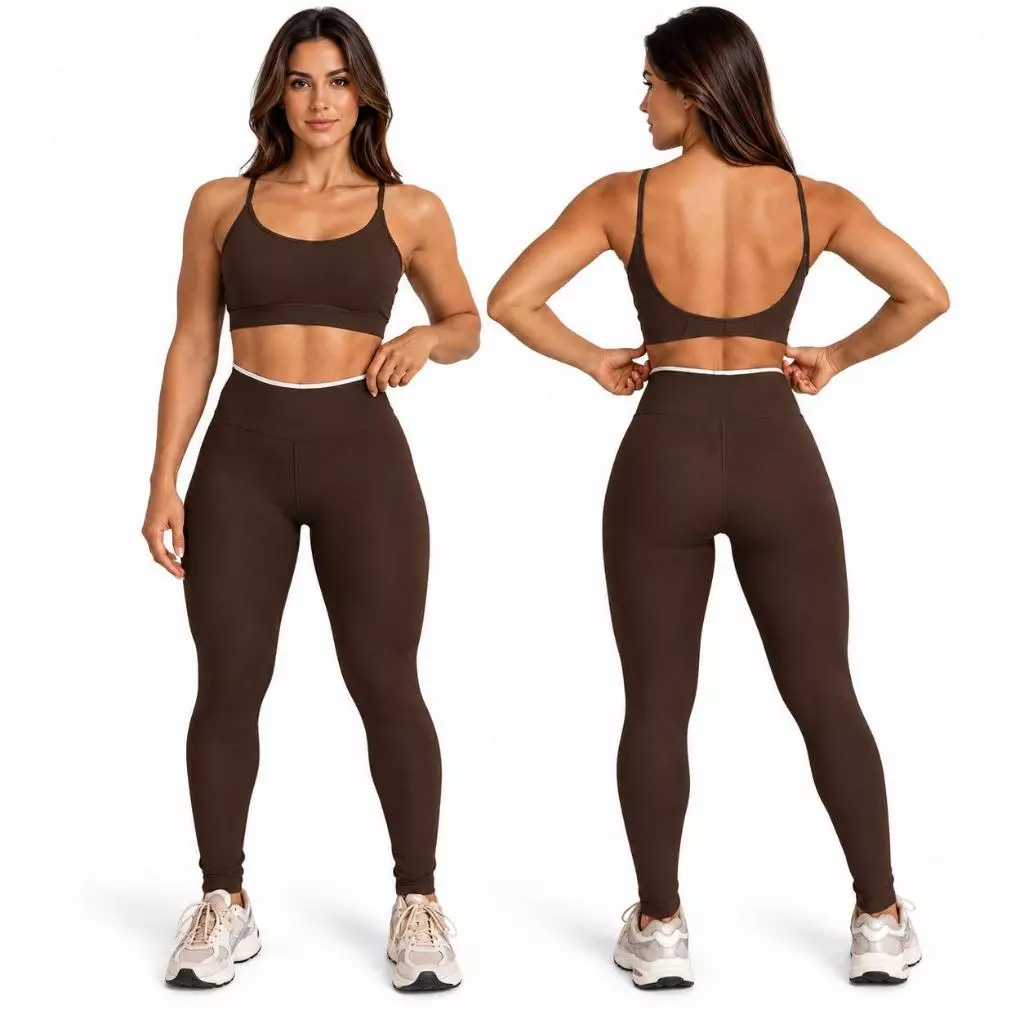 Conjunto Line Top Costas Abertas Bojo Removível Calça Cintura Alta Grossa Zero Transparência Roupa Academia Fitness — imagem 1