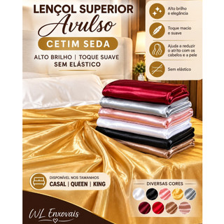 Lençol Superior Avulso Cetim Seda Anti Frizz Alto Brilho Toque Suave Sem Elástico