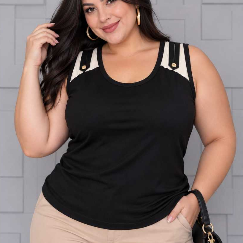 blusa Plus Size Regata 2 botoes eligante