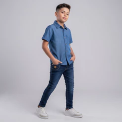 Kit Infantil Masculino: Conjunto Premium (Camisa + Calça Skinny com Lycra)