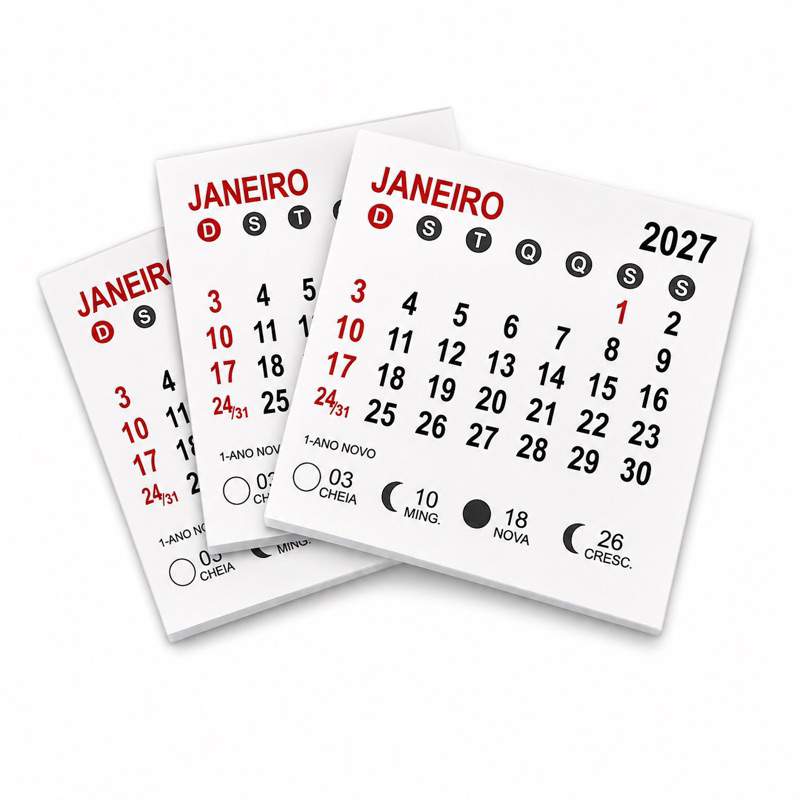 Mini Calendário 2027 Em Bloco / 5x5cm /100 Unidades Destacados
