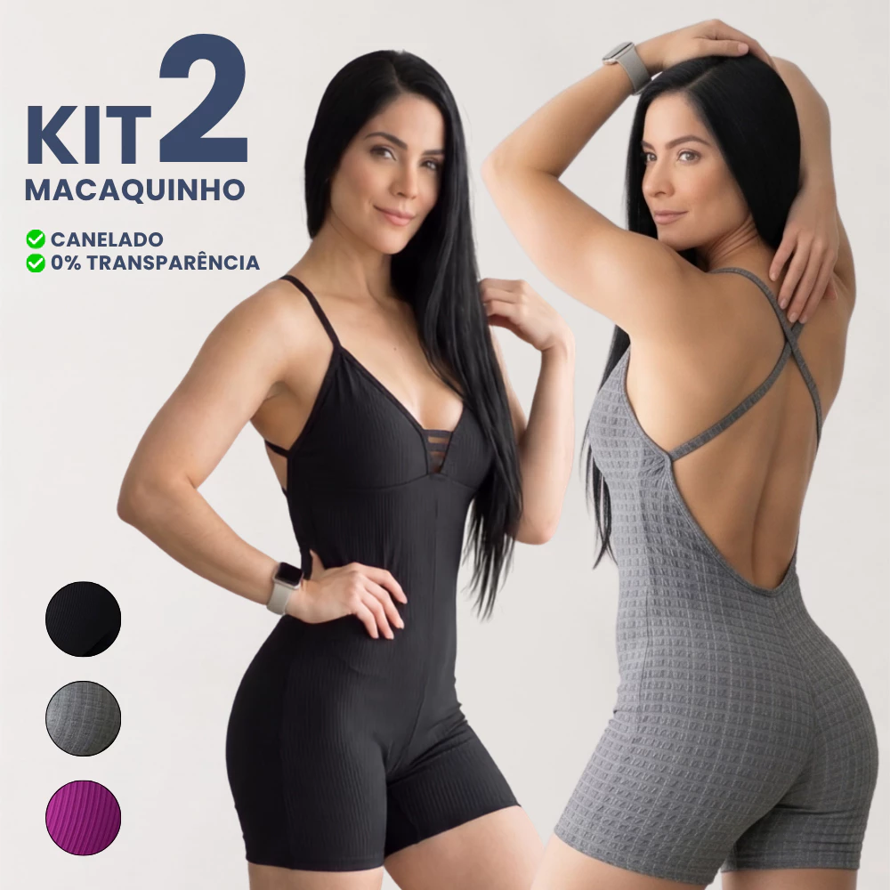 Kit 2 Macaquinho Fitness Feminino Canelado 3d Zero Transparência costa aberta para Treino, corrida e Academia — imagem 1