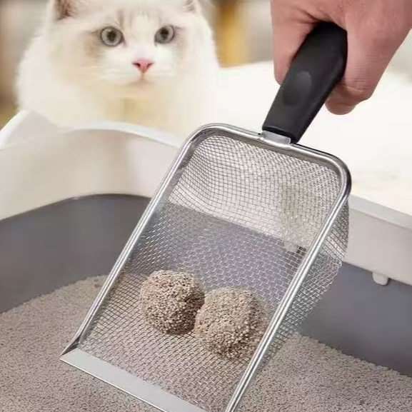 Pá Coletora de Areia para Gatos Aço Inox Peneira Higiênica para Caixa de Areia