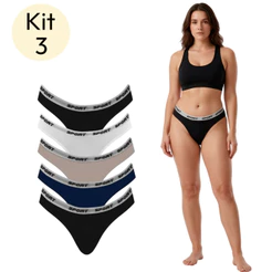 Kit 5 Calcinhas Sport SP84 Tanga Biquíni Algodão com Forro Cores Sortidas