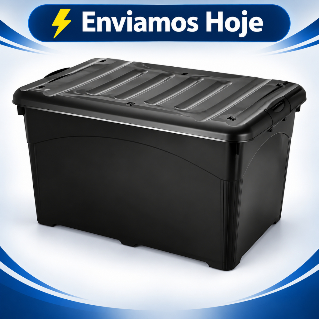 Kit Caixas Organizadoras 14L com Travas Rodinhas Empilháveis Plástico Resistente Quarto Closet Escritório Casa Multiuso