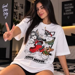 Camisa Feminino Desenhos Animados Jerry Tom Basquete Camiseta 30.1 Moda Verao