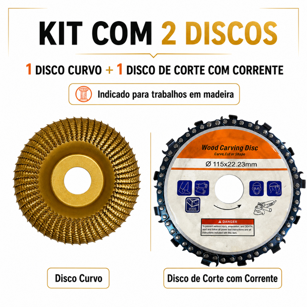 Disco Esculpir Escultura em Madeira + Disco Corrente Motosserra Cupim - Soldaforte