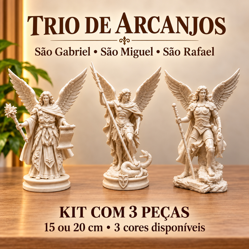 Trio Arcanjos São Gabriel, São Miguel e São Rafael 15 ou 20cm | Decoração Religiosa
