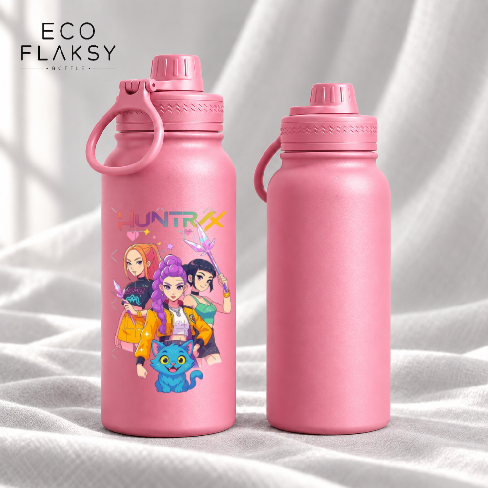 Garrafa Térmica de Aço Inoxidável Guerreiras do Kpop Huntrix Fresh Com Alça Portátil Estampada 600ml